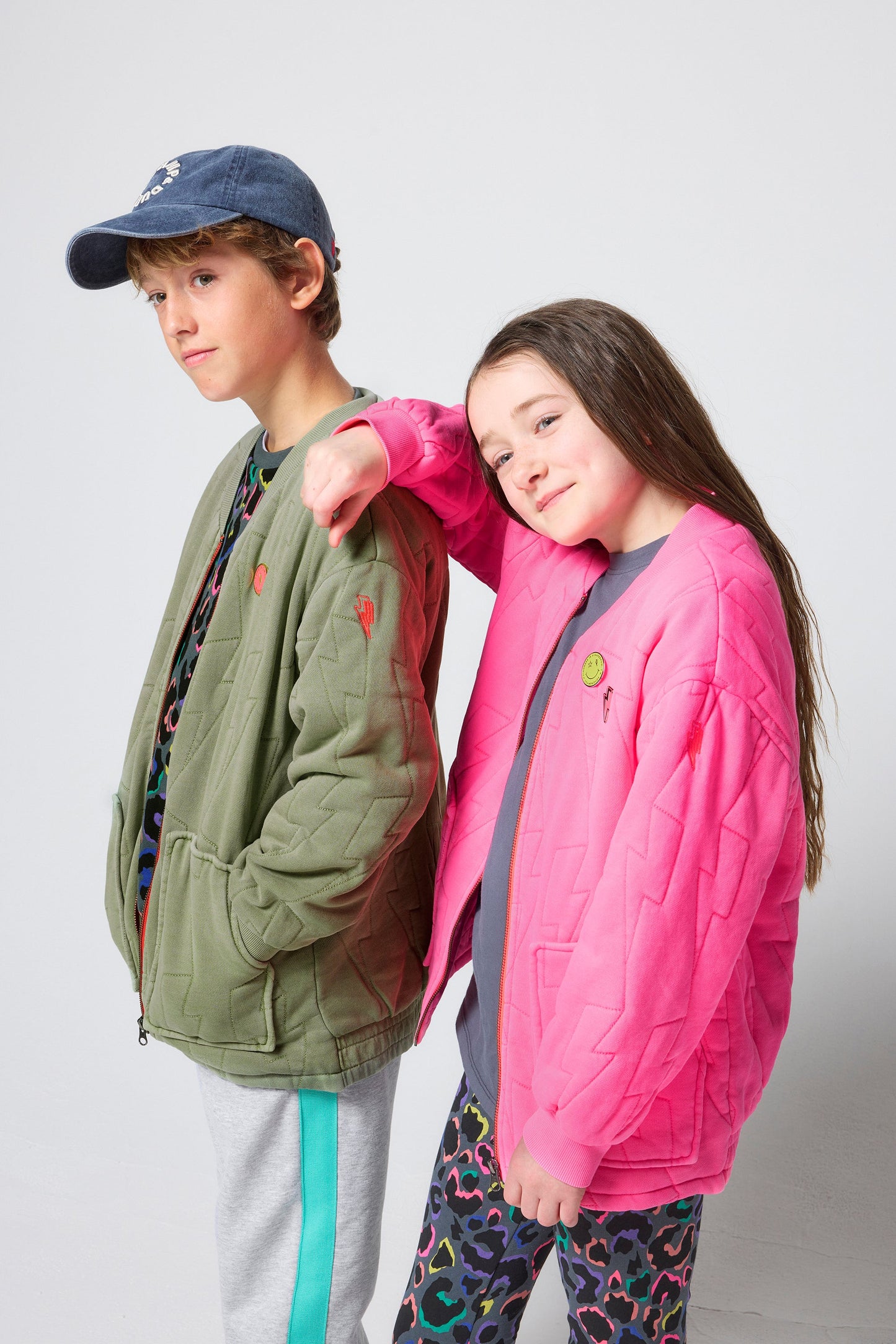 Kids Khaki Lightning Bolt Quilted Bomber Jacket