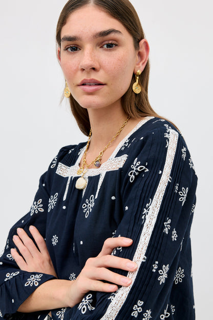 Susana - Blossom Cutwork Embroidery Navy