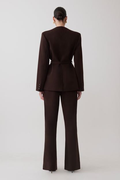 Darcie Drop Shoulder Suiting Blazer - Dark Chocolate