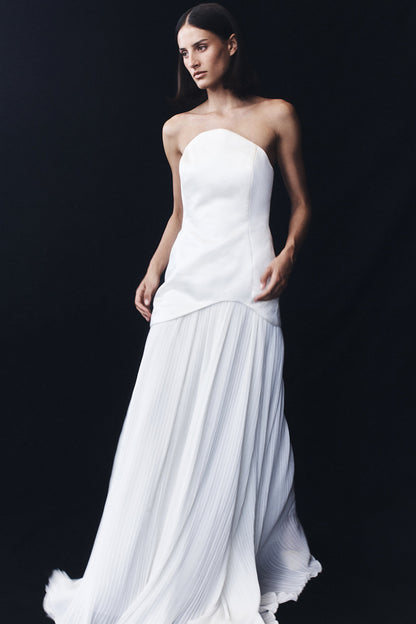 Juno Strapless Pleated Maxi Gown - White