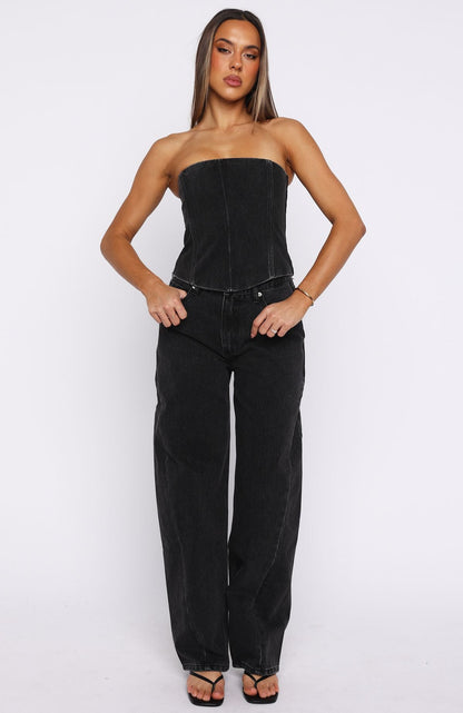 Be Mine Forever Denim Bustier Black Acid