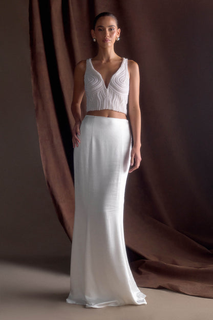 Kathia Pearl Hand Beaded Top - White