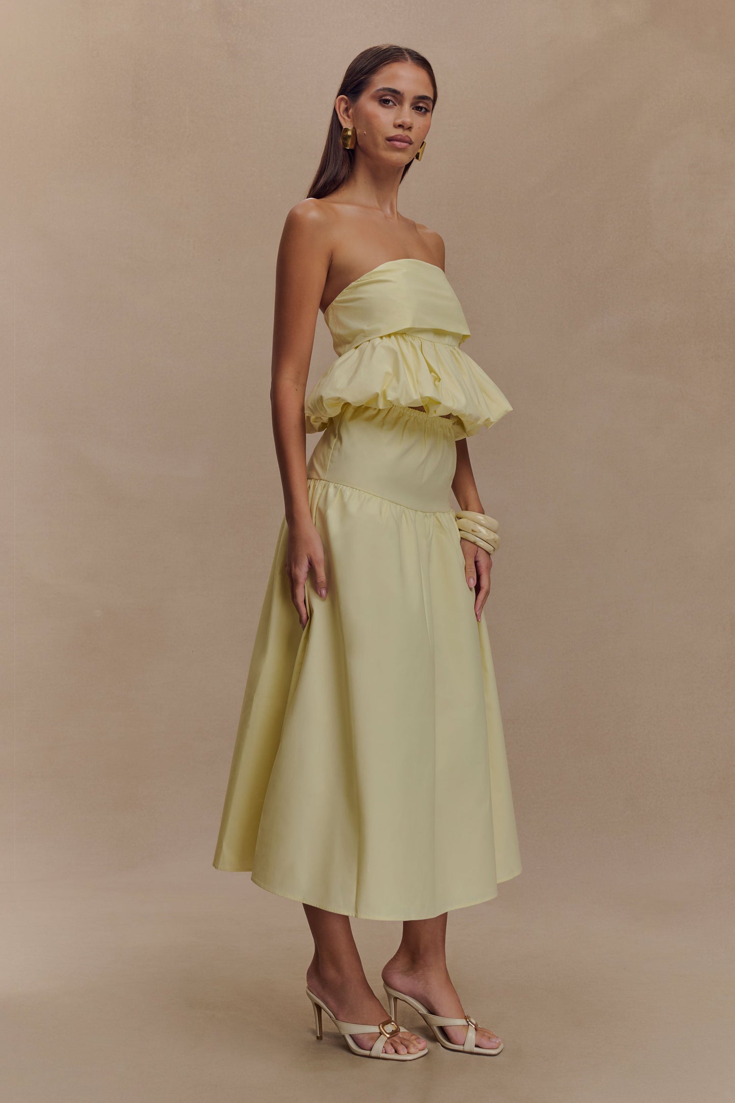 Amirah Strapless Bubble Crop Top - Lemon