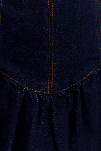 Cheyenne Scallop Denim Mini Dress - Indigo Blue