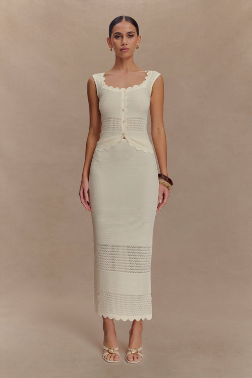 Madeline Scallop Knit Midi Skirt - Ivory