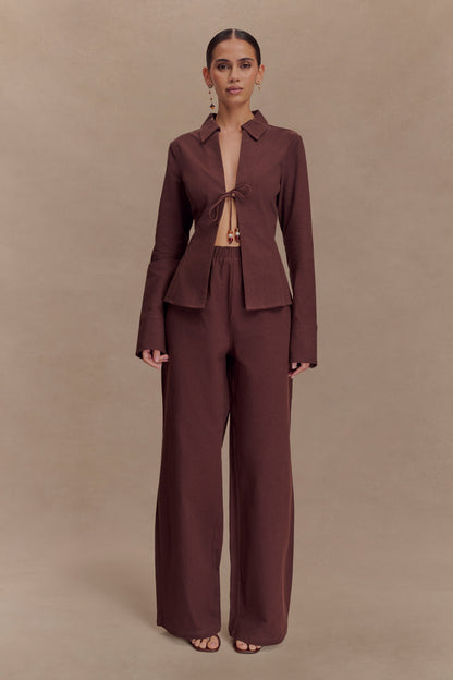 Janayia Cotton Wide Leg Pants - Dark Espresso