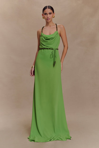 Elaine Chiffon Beaded Maxi Dress - Green