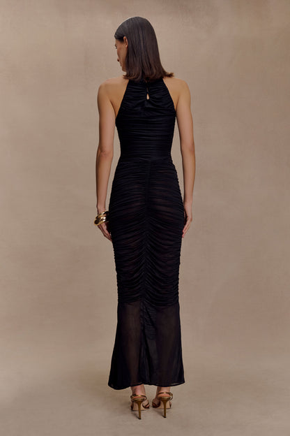Matilda Ruched Mesh Maxi Skirt - Black
