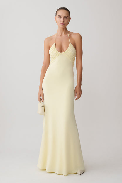 Maely Gathered Slinky Maxi Dress - Lemon