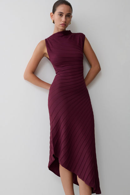 Milasandra Pleated Knit Dress - Plum