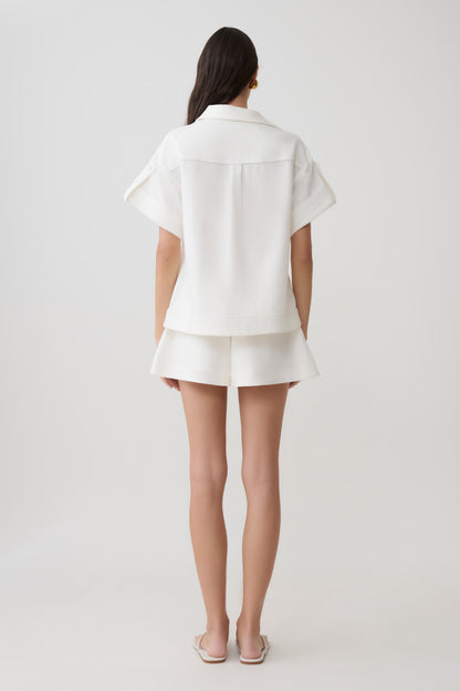 Selena Linen Short Sleeve Shirt - White