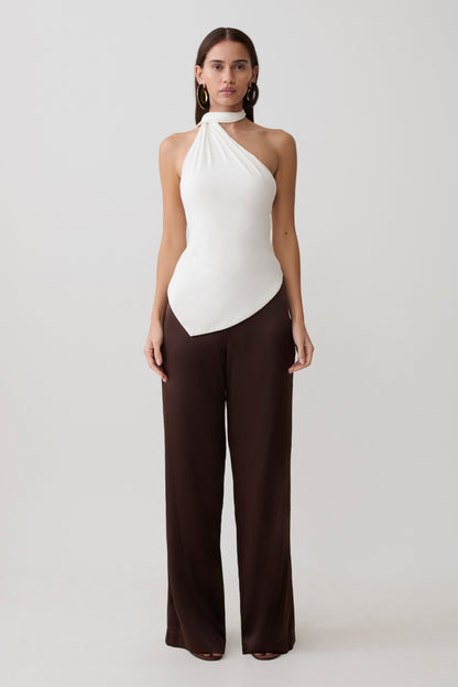 Jemma One Shoulder Tie Top - White