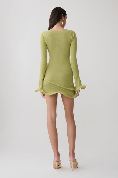 Samira Knit Long Sleeve Mini Dress - Light Olive