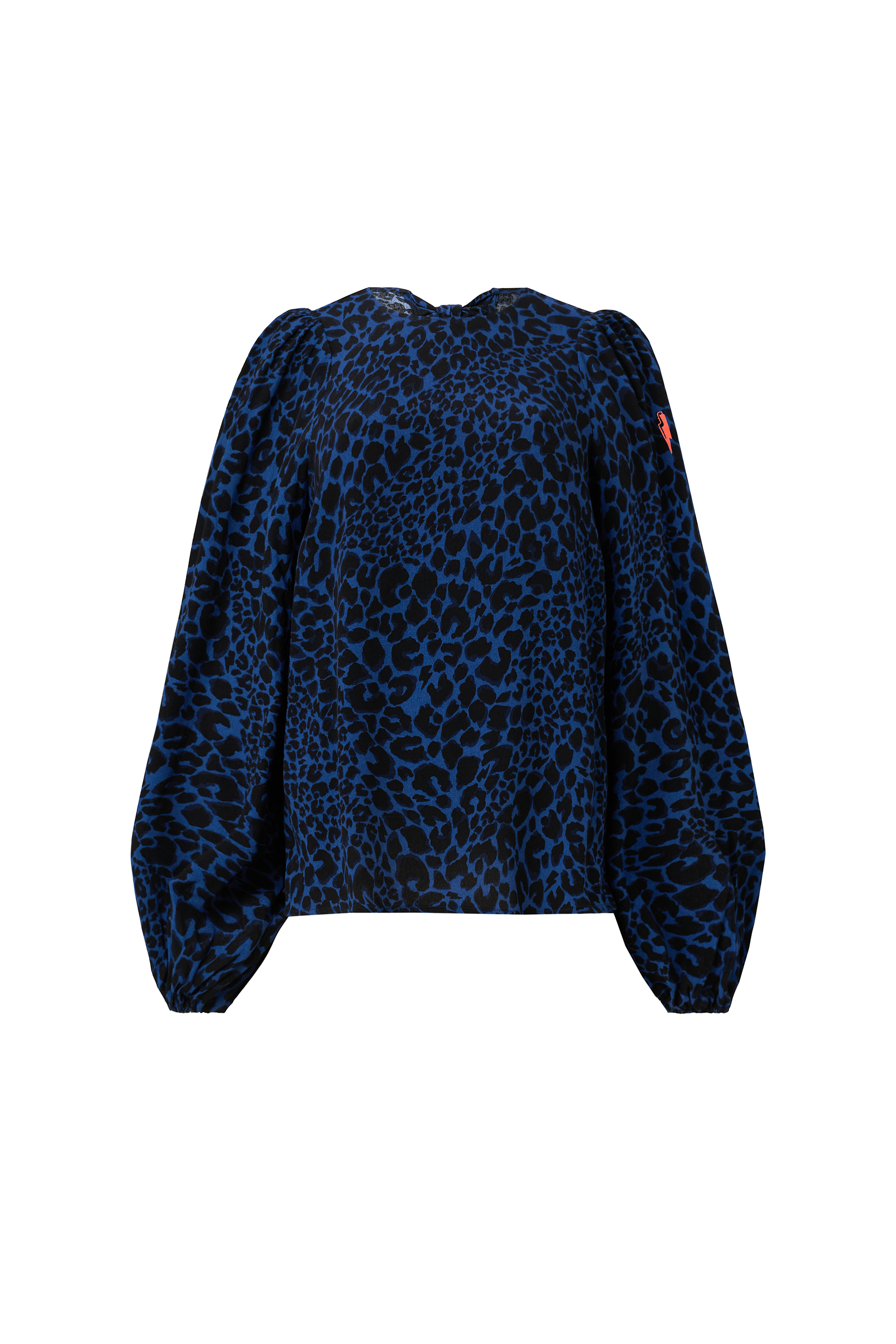 Navy with Black Rock and Roll Leopard Blouson Sleeve Top