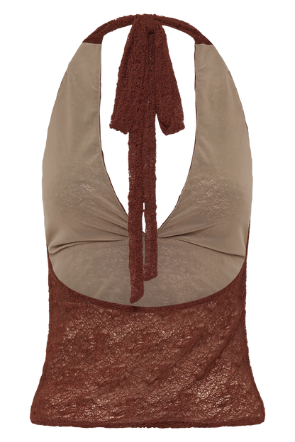 Asher Sheer Lace Halter Top - Chilli
