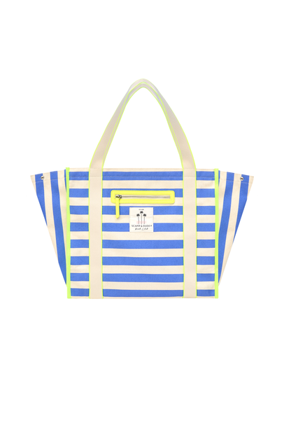 Blue and Ivory Stripe Canvas Tote Bag