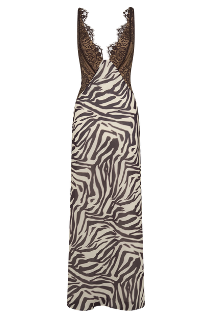 Angeline Lace And Chiffon Maxi Dress - Abstract Zebra Print