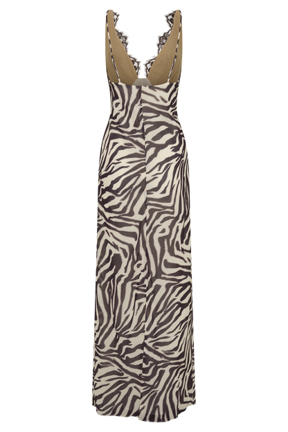 Angeline Lace And Chiffon Maxi Dress - Abstract Zebra Print