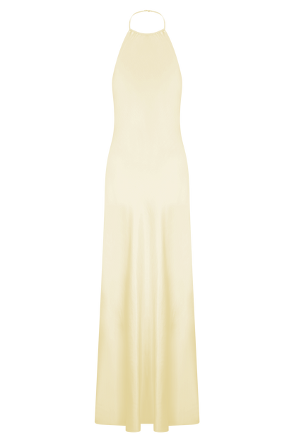 Bella Satin Halter Maxi Dress - Lemon