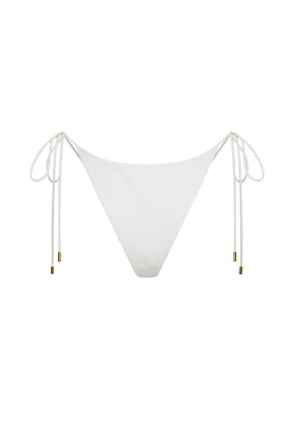 Blossom Side Tie Bikini Bottom - White Textured Fabric