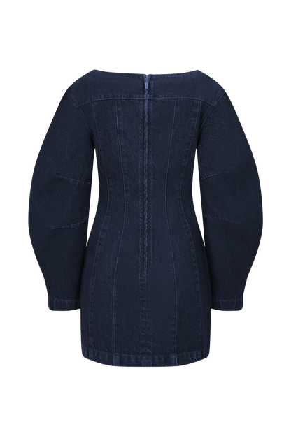 Cosmala Denim Long Sleeve Mini Dress - Indigo Blue