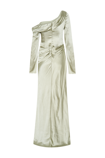 Iris Long Sleeve Satin Maxi Dress - Sage