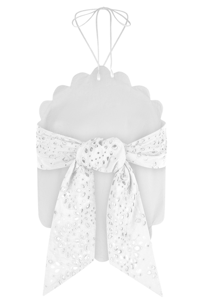 Kensley Broderie Halter Top - White