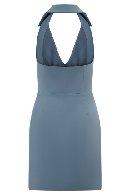 Ruth Cotton Halter Mini Dress - Ocean Blue