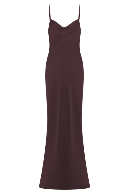 Lilly Sweetheart Satin Maxi Dress - Dark Chocolate