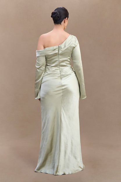 Iris Long Sleeve Satin Maxi Dress - Sage