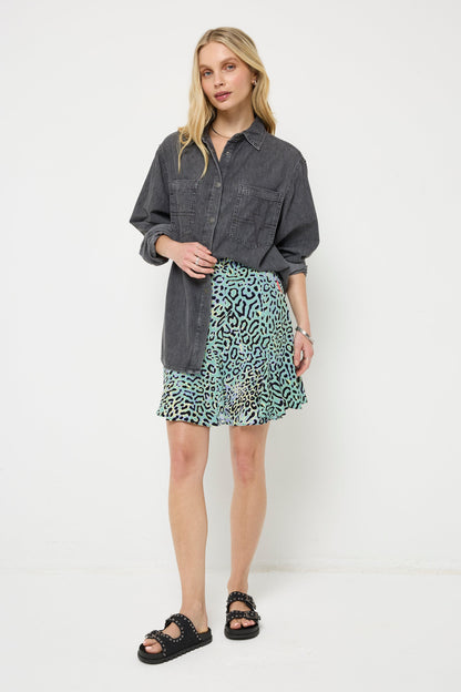 Green with Yellow Leopard Ray Skater Skirt