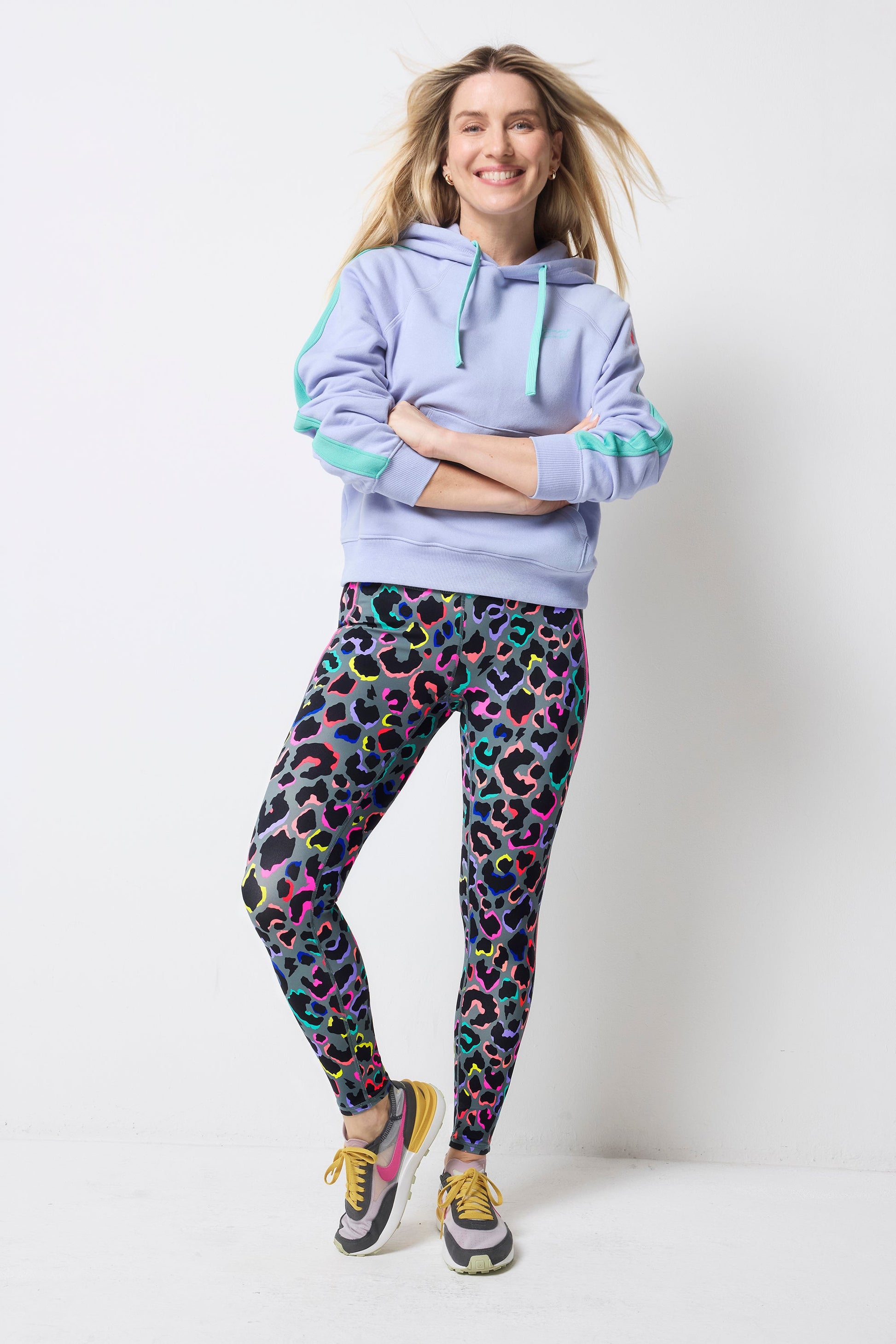 Dark Khaki with Rainbow Shadow Leopard Full Length Active Leggings