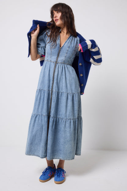 Bright Blue with Cream Stripe Cardigan