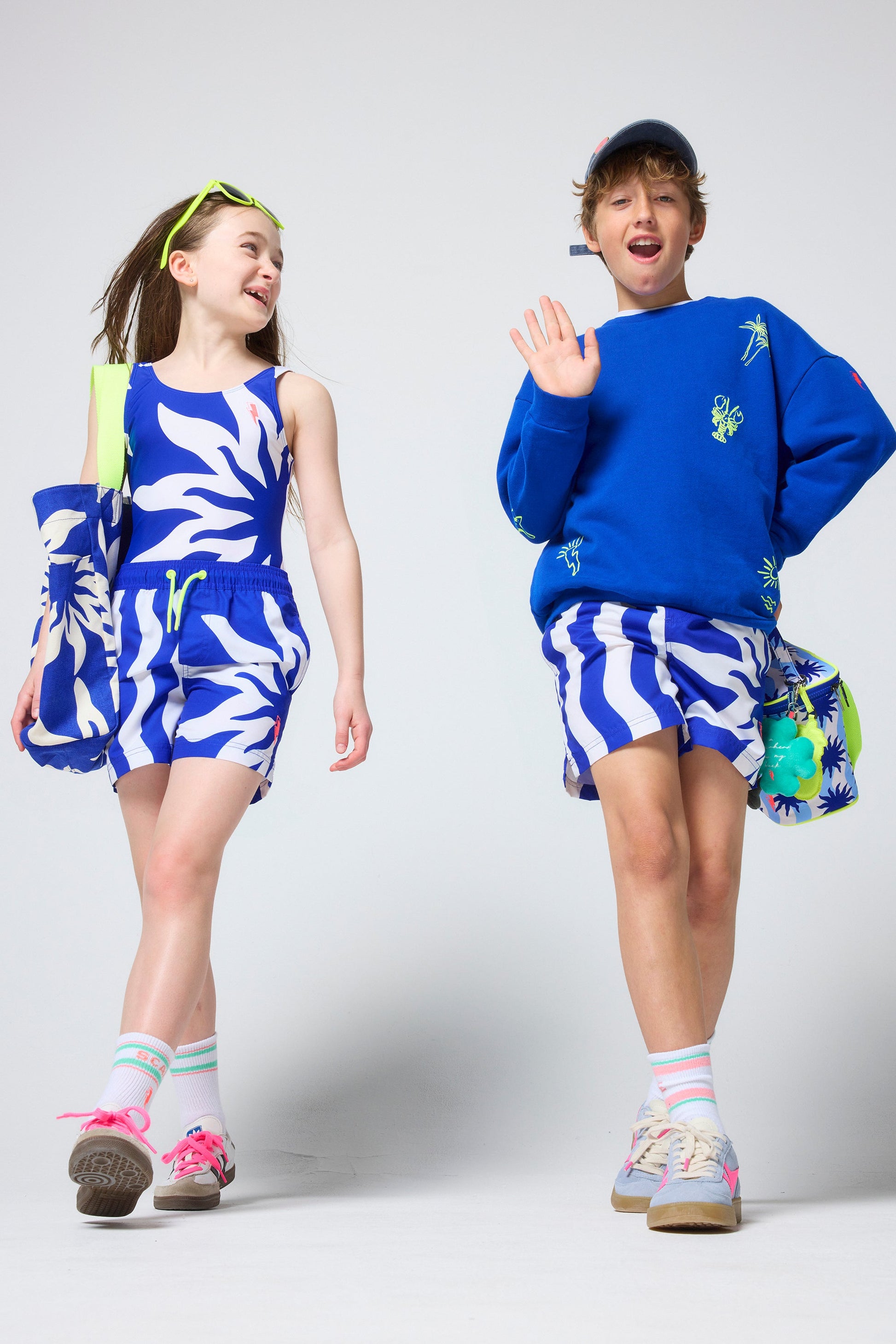 Kids Blue Sunstar and Stripe Swim Shorts