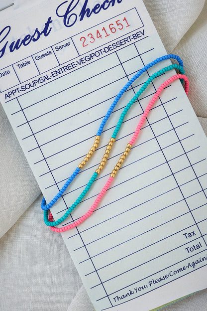 Gold and Blue Beaded Bracelet