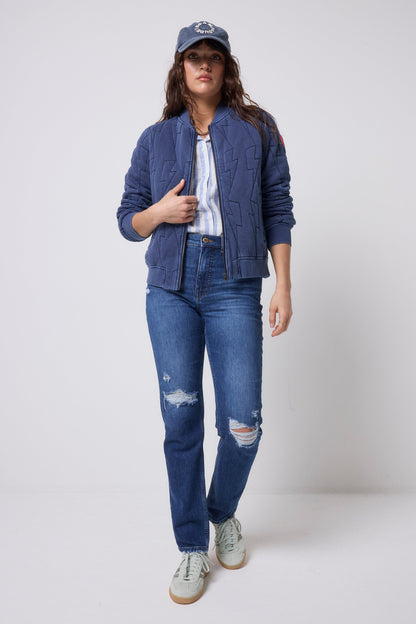 Mid Indigo Wash Distressed Boyfriend Jeans
