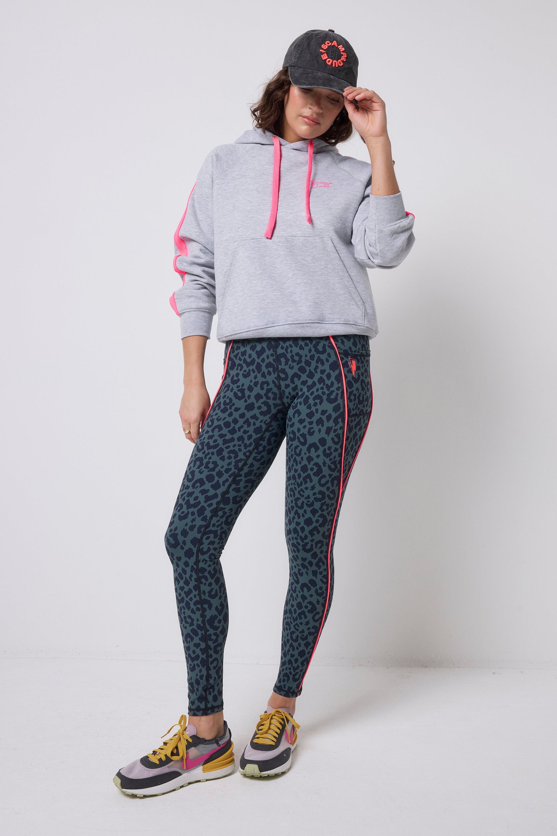 Khaki with Navy Candy Leopard Full Length Active Leggings