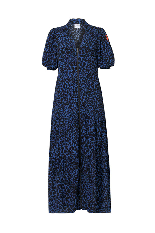 Navy with Black Rock and Roll Zip Detail Tiered Midi Dress