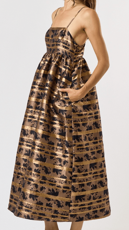 Make it Right Metallic Midi Dress - Black and Taupe