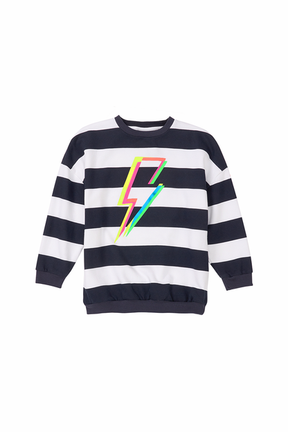 Kids Navy with White Stripe and Rainbow Bolt Oversized Sweatshirt