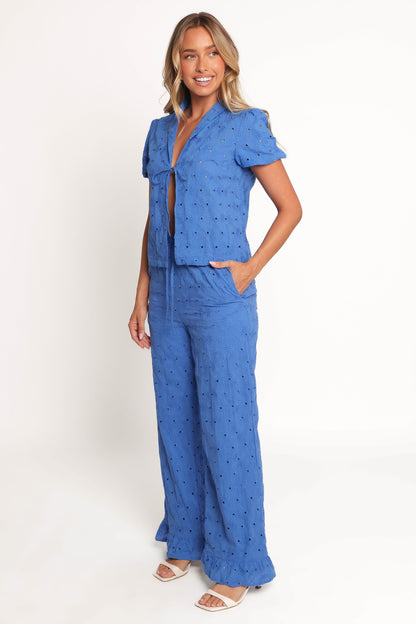 Katya Embroidered Pants - Cobalt