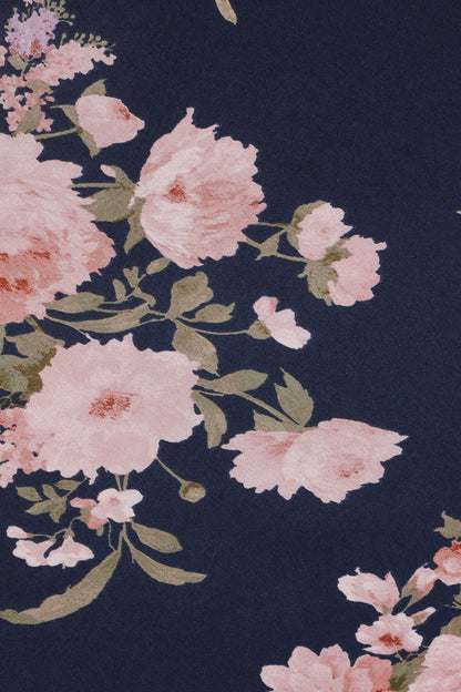 Kenna Satin Midi Skirt - Navy Floral